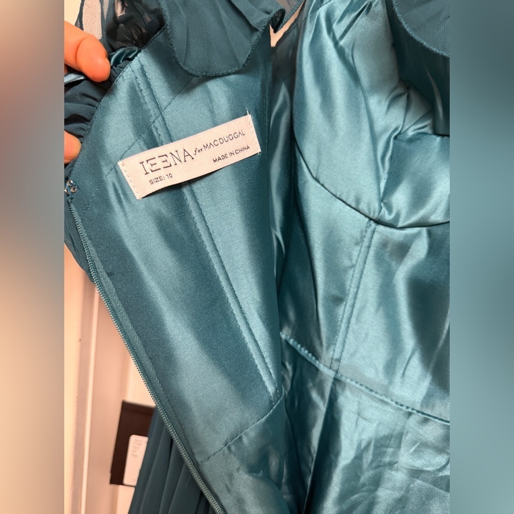 NWT Mac Duggal 11591 Teal Ruched Off The Shoulder A Line Gown Size 10 - Picture 12 of 14
